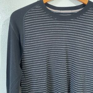 Smartwool Merino Wool Striped Base Layer Long Sleeve Black Gray Mens L Outdoor